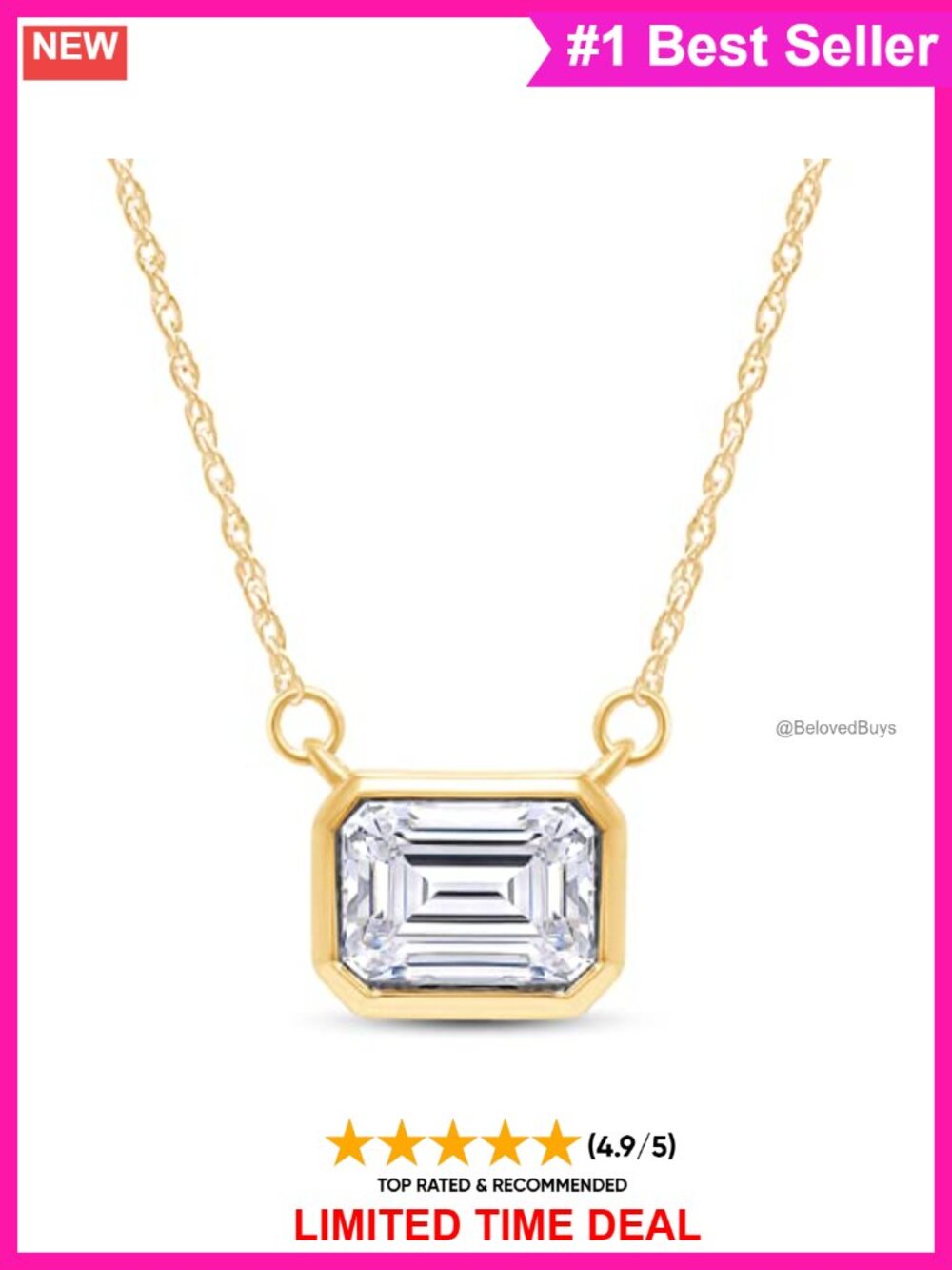 Solitaire Pendant Necklace 925 Sterling Silver 1.50 CT Emerald Cut Moissanite